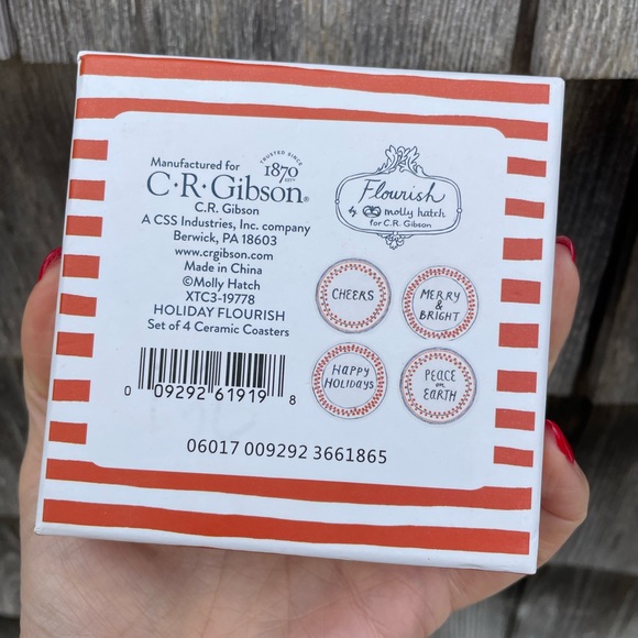 Molly Hatch Holiday Flourish Ceramic Drink Coasters CR Gibson - Picture 4 of 4